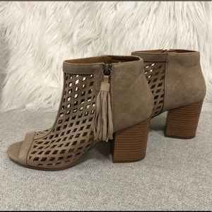 chunky heel open toe booties